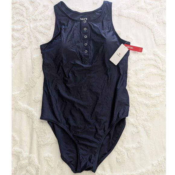Baleaf Women's Button Up One Piece Swimsuit Built in Bra Navy Blue Size XL - Picture 6 of 9